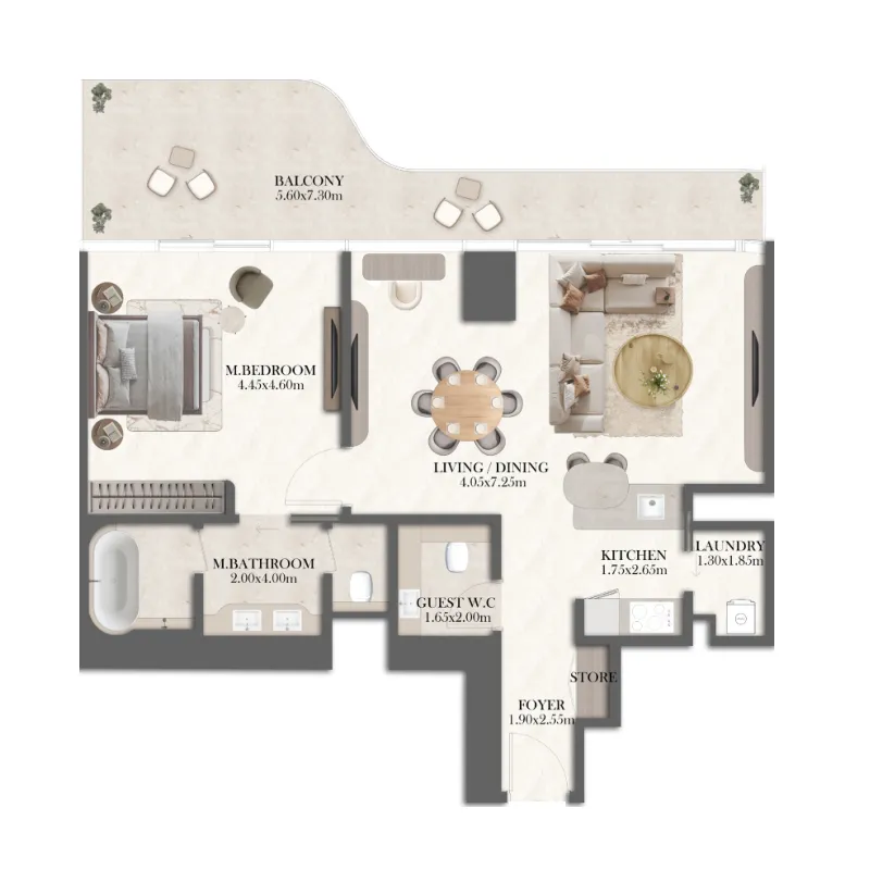 1 bedroom floor plan