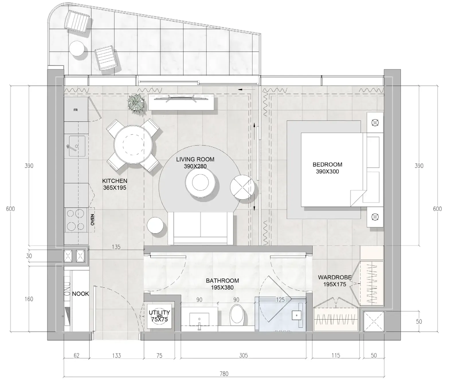 RAK Properties Solera Downtown Mina 1BR floor plan