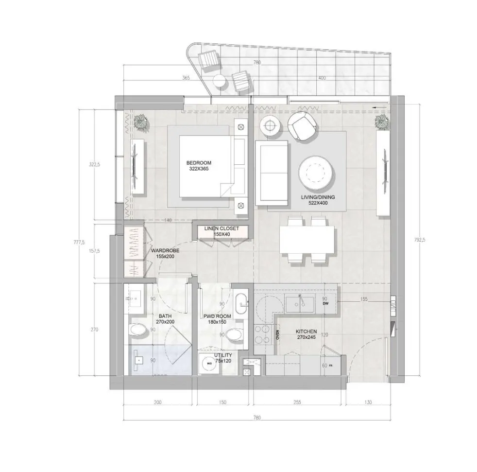 RAK Properties Solera Downtown Mina 1BR floor plan