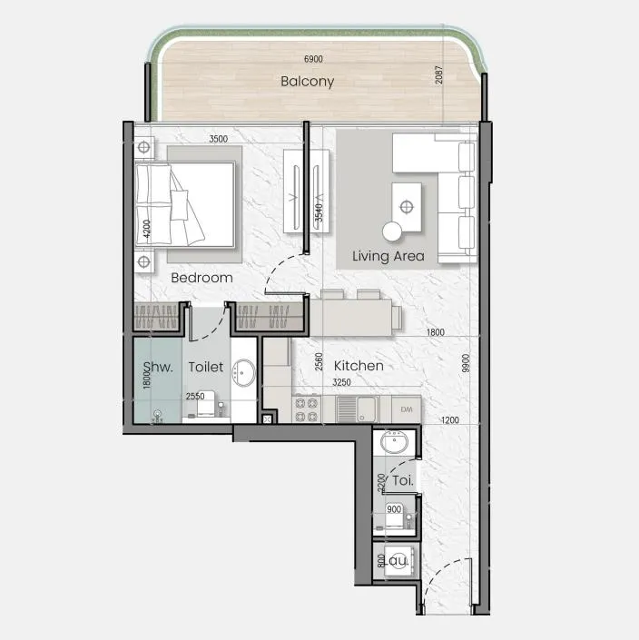 MAK Developers I'Sola Bella 1BR floor plan
