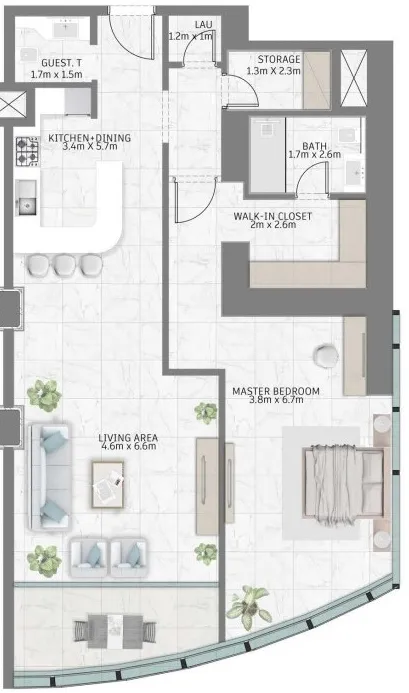 Al Habtoor Group Al Habtoor Tower 1BR floor plan