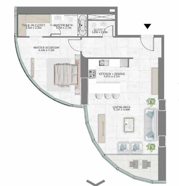 Al Habtoor Group Al Habtoor Tower 1BR floor plan