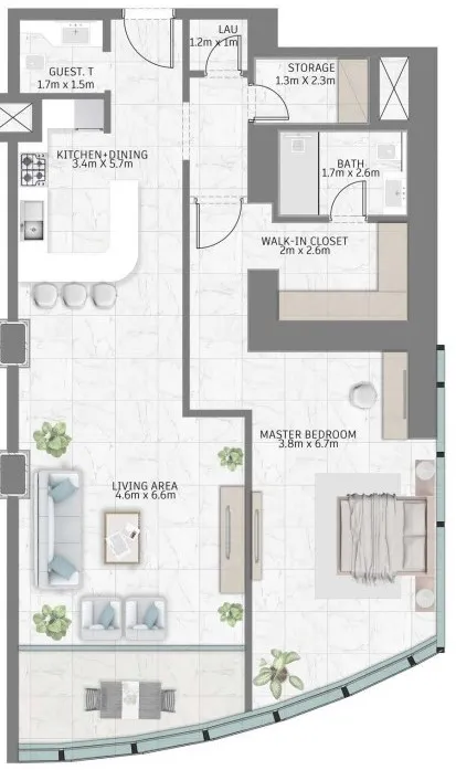 Al Habtoor Group Al Habtoor Tower 1BR floor plan
