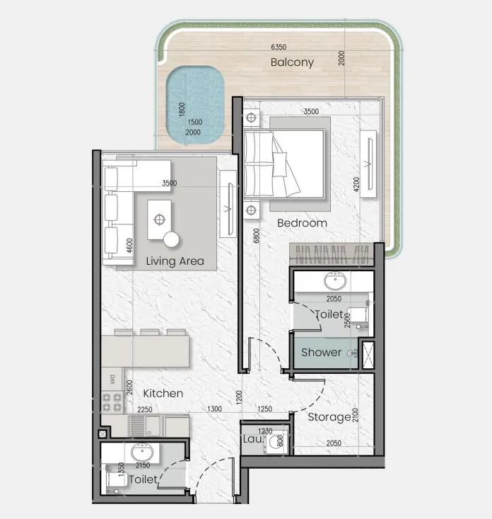 MAK Developers I'Sola Bella 1BR floor plan