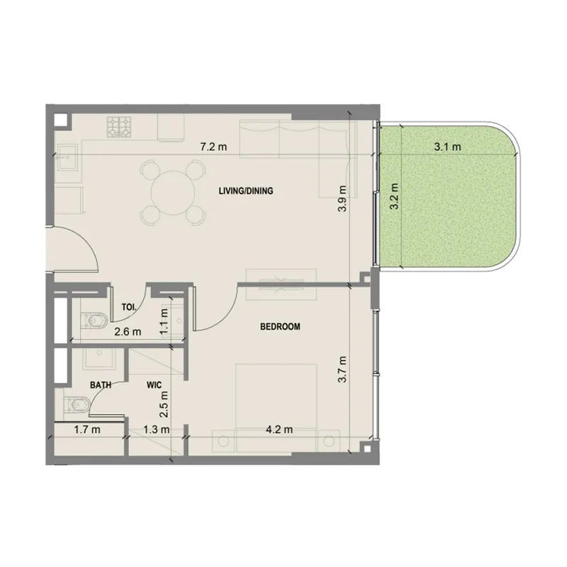 1 bedroom floor plan