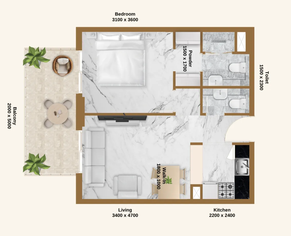 1 bedroom floor plan