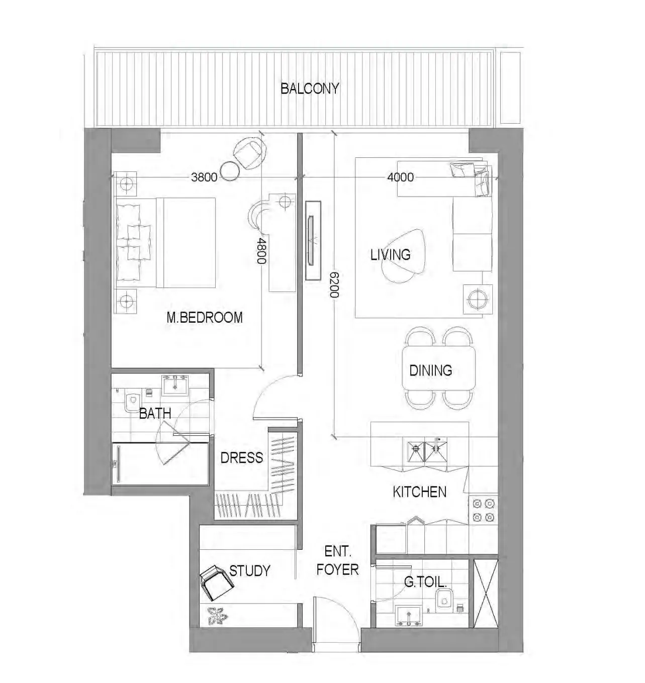 1 bedroom floor plan