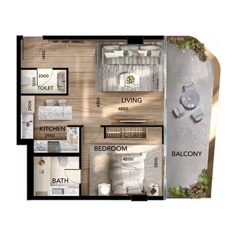 1 bedroom floor plan