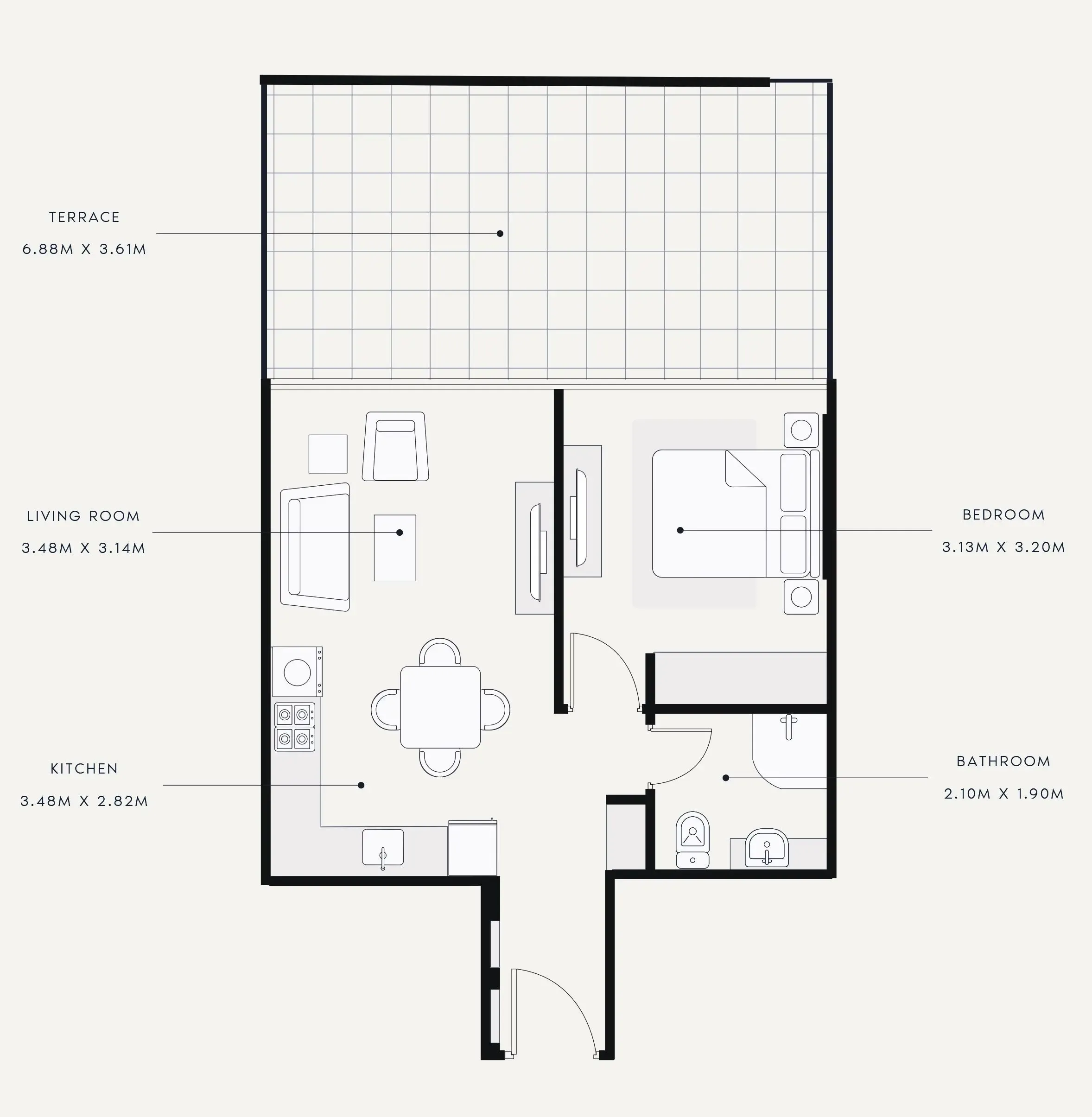 1 bedroom floor plan
