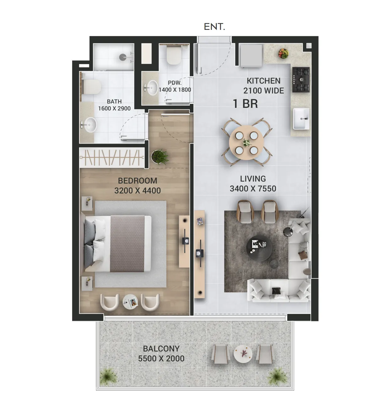 Empire Jebel Ali — 1 Bedroom floor plan