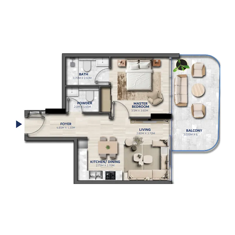 1 bedroom floor plan