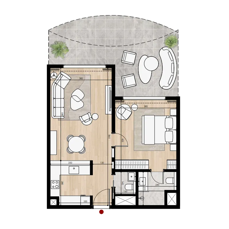 1 bedroom floor plan