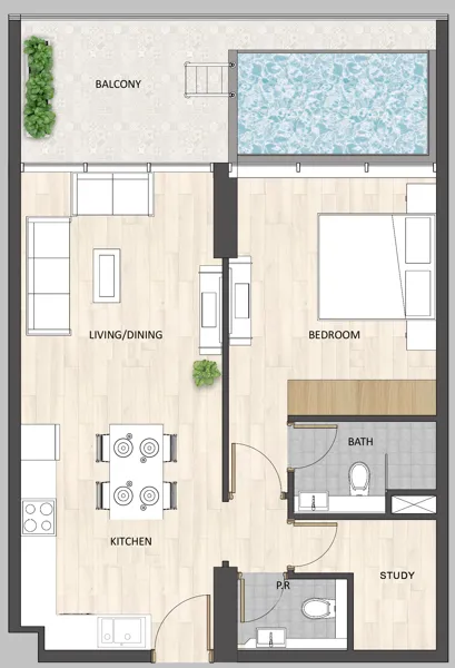 1 bedroom floor plan