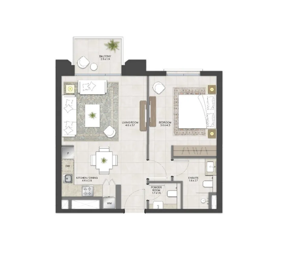 1 bedroom floor plan