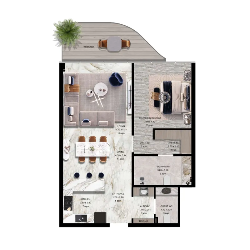 1 bedroom floor plan