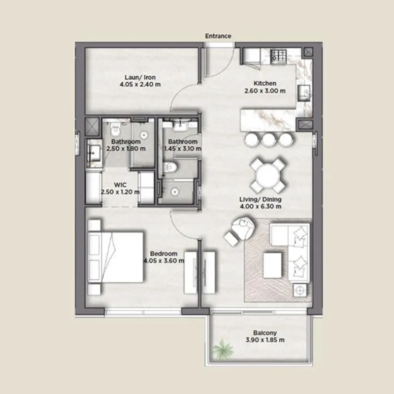 1 bedroom floor plan