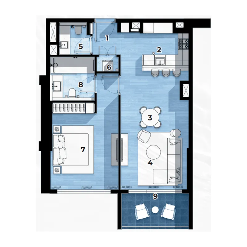 Al Hamra Waterfront — 1 Bedroom floor plan