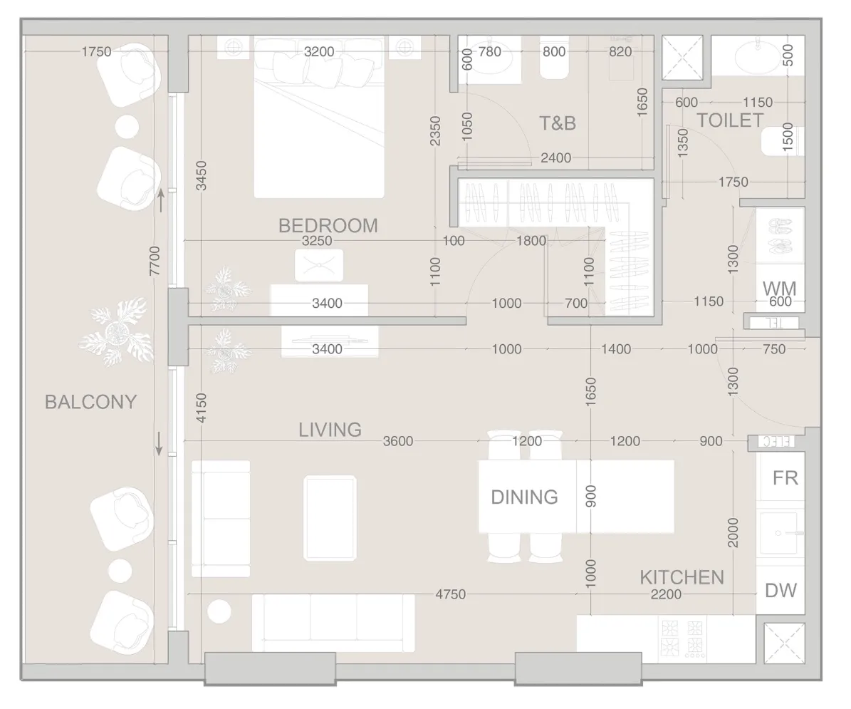 1 bedroom floor plan