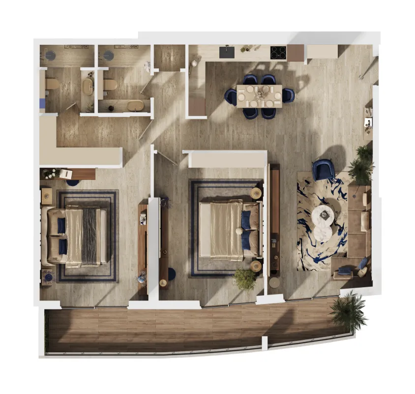 2 bedrooms floor plan