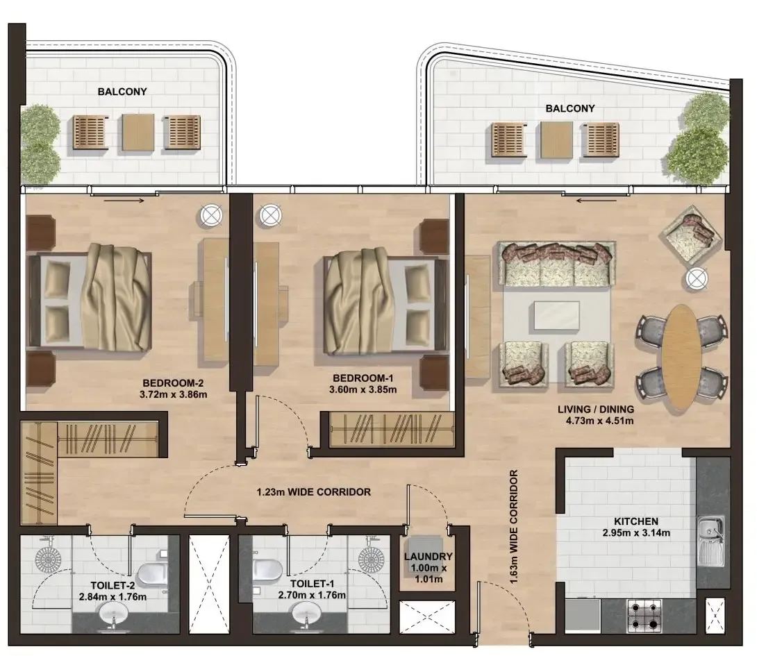 2 bed