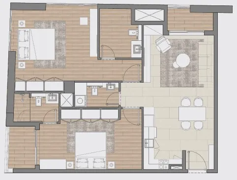 2 bedrooms floor plan