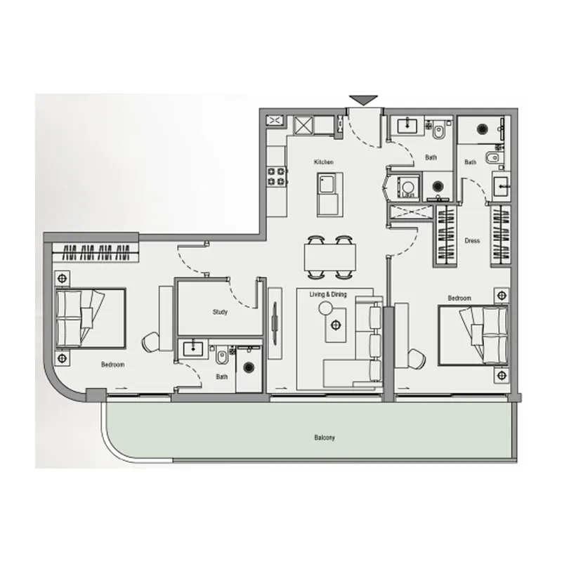 2 bedrooms floor plan