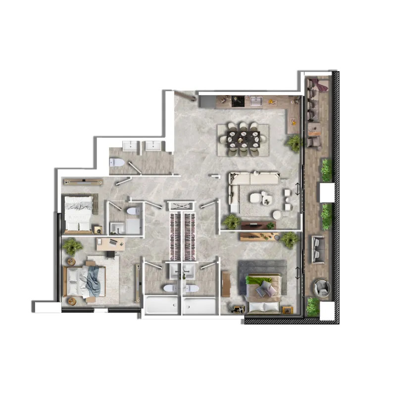 2 bedrooms floor plan