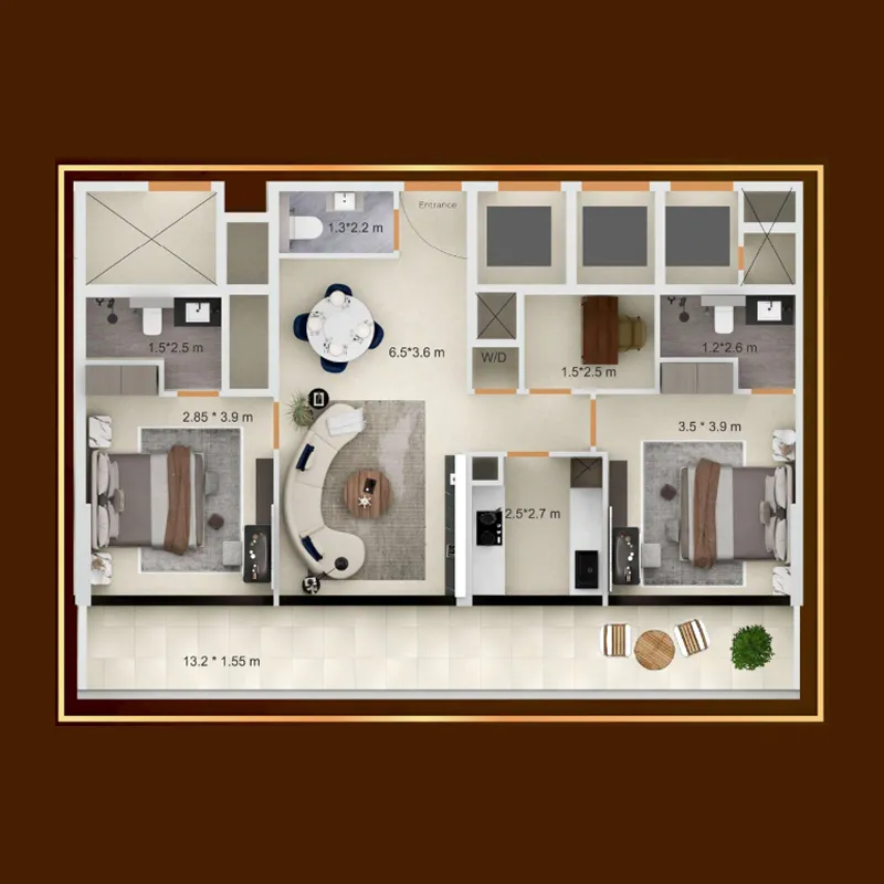2 bedrooms floor plan