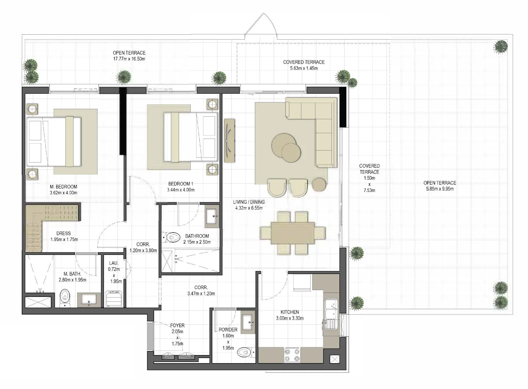 2 bedrooms floor plan