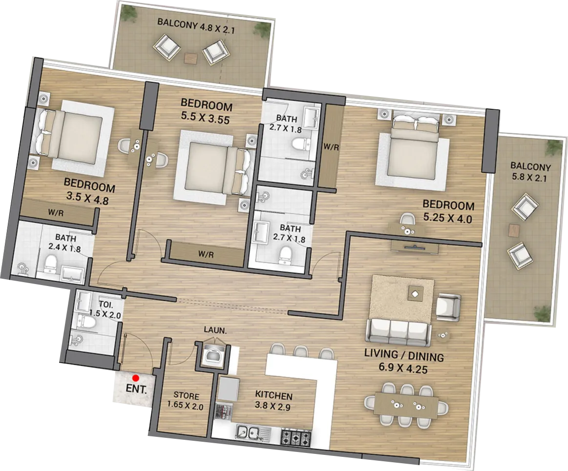3 bedrooms floor plan