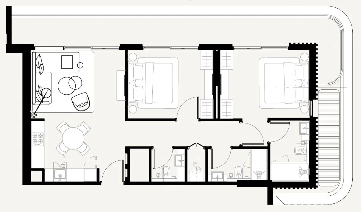 2 bedrooms floor plan