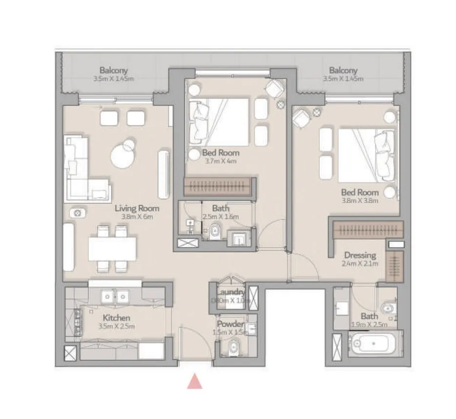 South Square Tower S1 — 2 Bedrooms floor plan