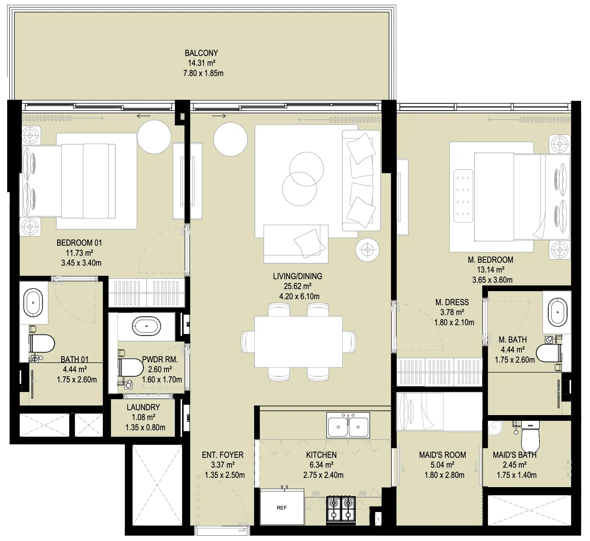 2 bedrooms floor plan