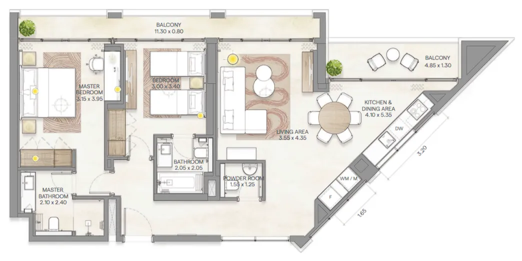 2 bedrooms floor plan