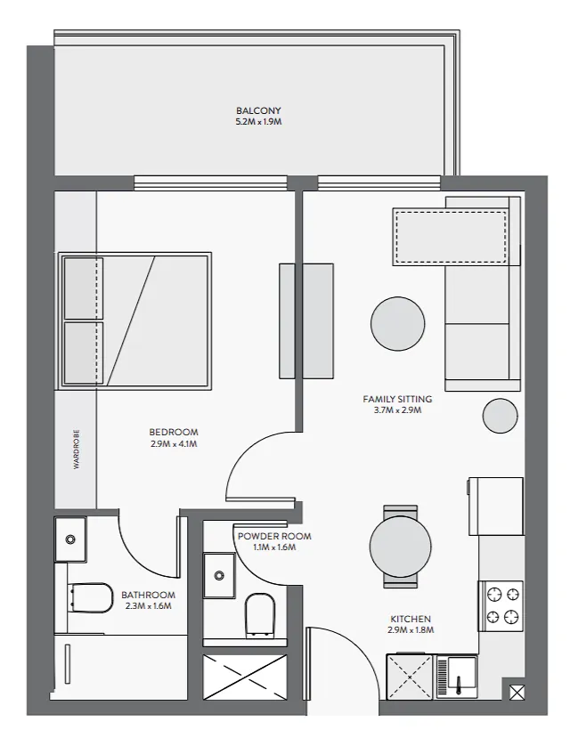 1 bedroom floor plan