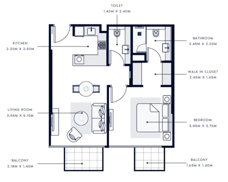1 bedroom floor plan