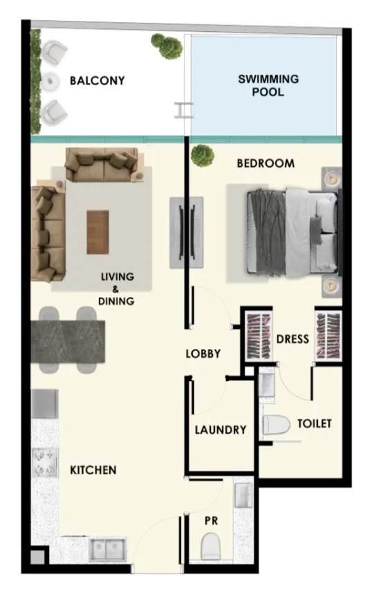 Samana Samana Ibiza 1BR floor plan