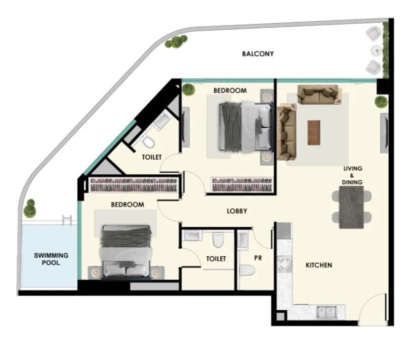Samana Samana Ibiza 2BR floor plan