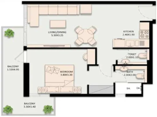 1 bedroom floor plan