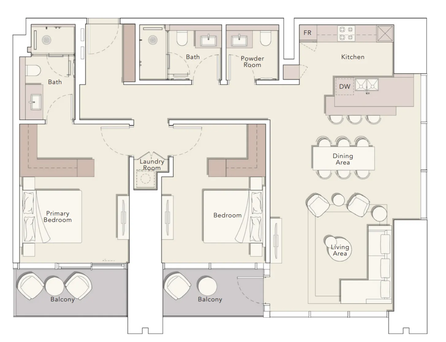 2 bedrooms floor plan