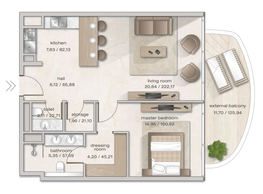 1 bedroom floor plan