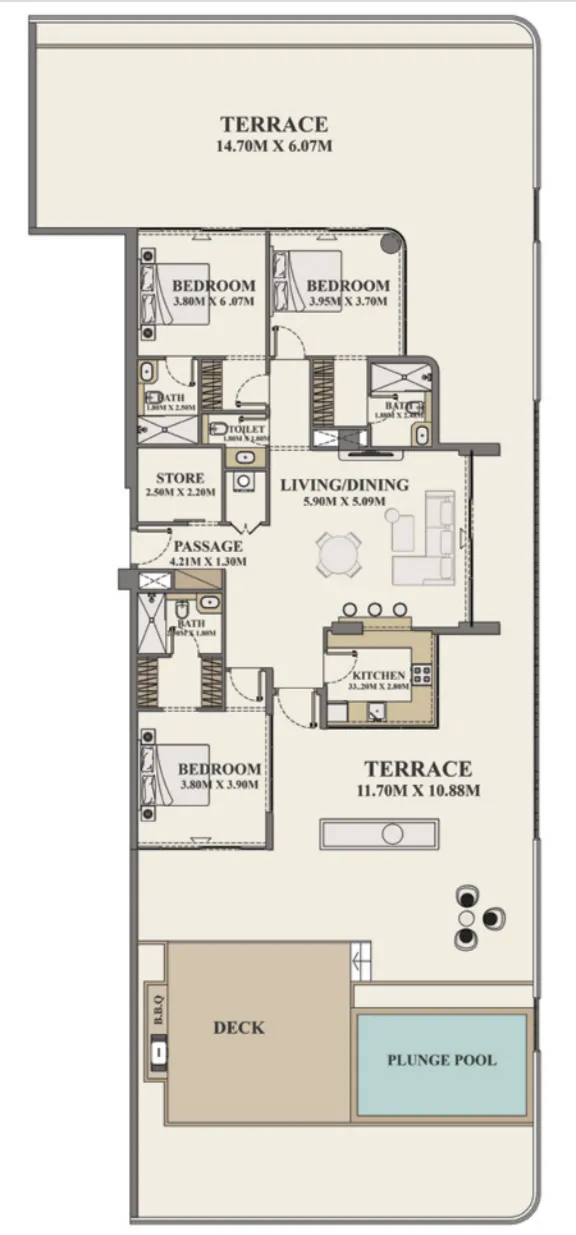 3 bedrooms floor plan