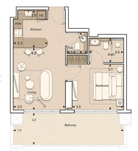S and S Lume Residences 1BR floor plan