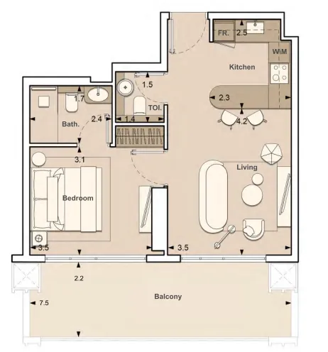 S and S Lume Residences 1BR floor plan