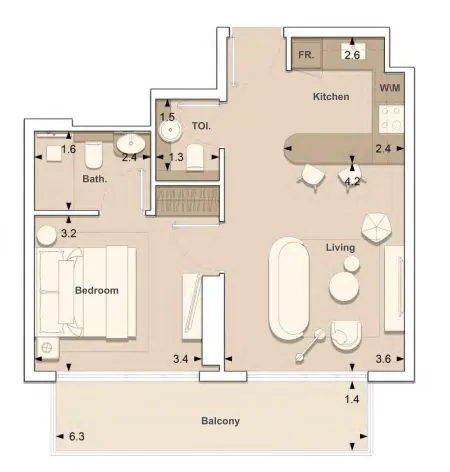 S and S Lume Residences 1BR floor plan