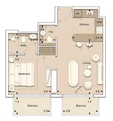 S and S Lume Residences 1BR floor plan