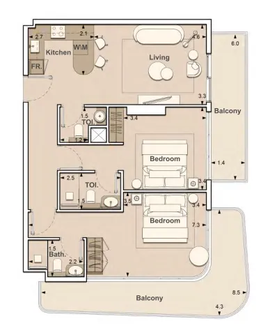 S and S Lume Residences 2BR floor plan