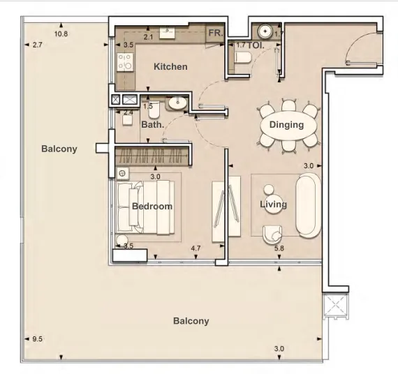 S and S Lume Residences 1BR floor plan