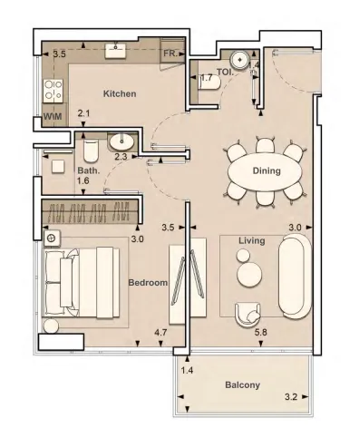 S and S Lume Residences 1BR floor plan