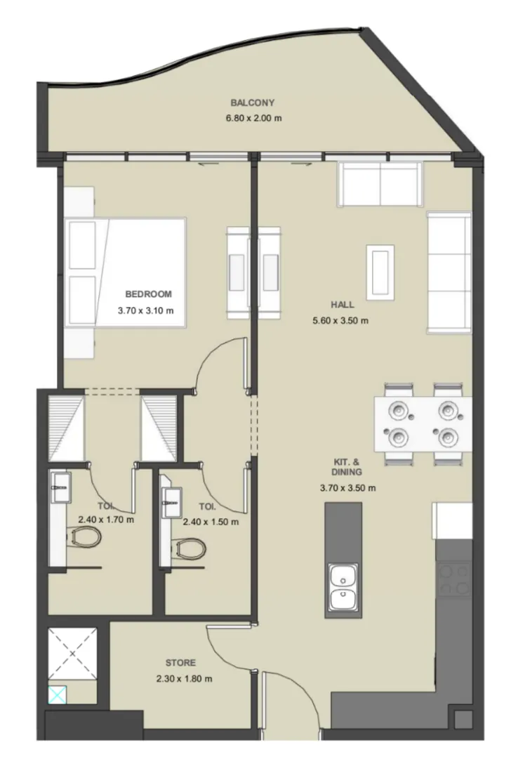 Lucky Aeon Lucky Oasis Residence 1BR floor plan